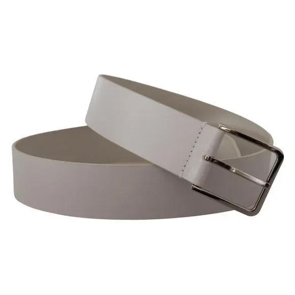 Dolce Gabbana White Leather Wide Silver Metal Buckle Belt